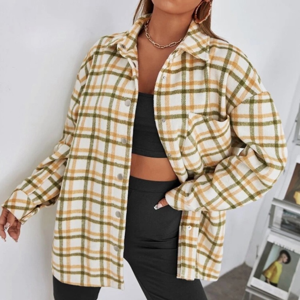 SHEIN | Plaid Patched Pocket Drop Shoulder Overcoat | NWOT